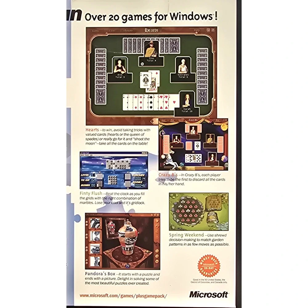 MIcrosoft Plus! Game Pack Cards & Puzzles (PC, 2000) Big Box, Sealed NOS